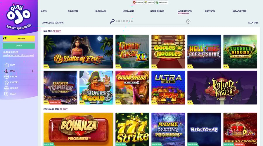 Casinolobbyn hos PlayOJO