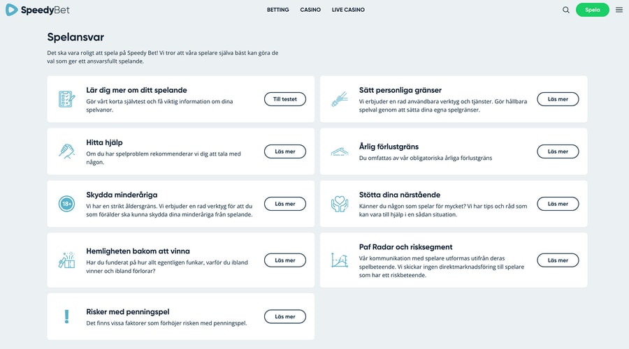 Ansvarsfullt spel hos SpeedyBet