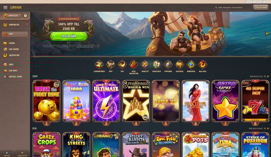 Startsidan hos Lodur Casino