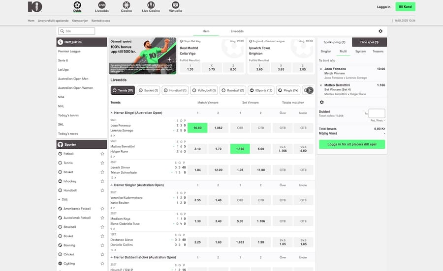 Sportlobbyn för odds & betting hos 10bet