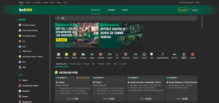 Odds & betting hos Bet365