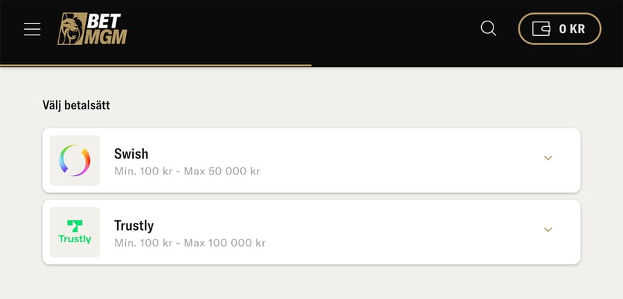 Insättning hos BetMGM Casino