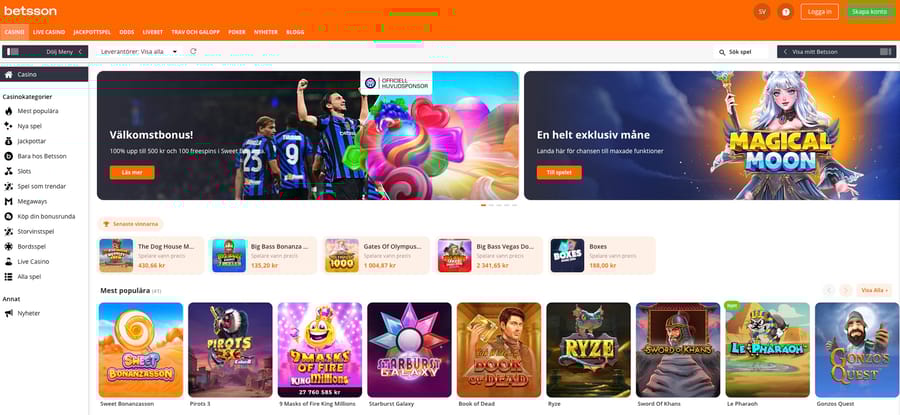 Betssons slots- & casinolobby