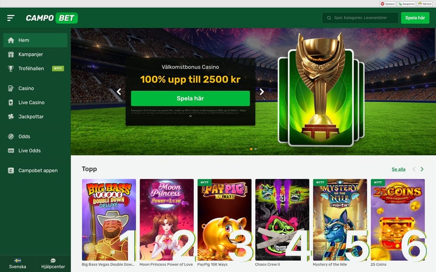 startsidan hos Campobet