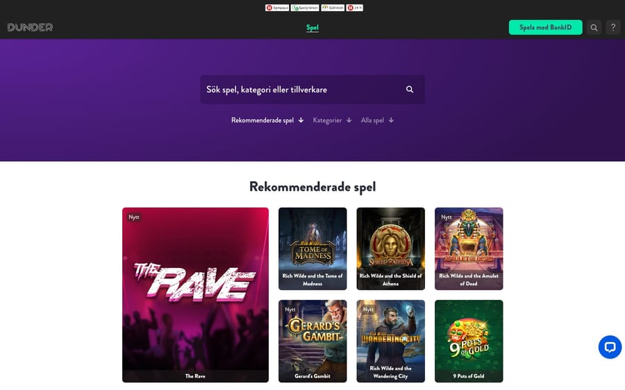 Slotssidan hos Dunder