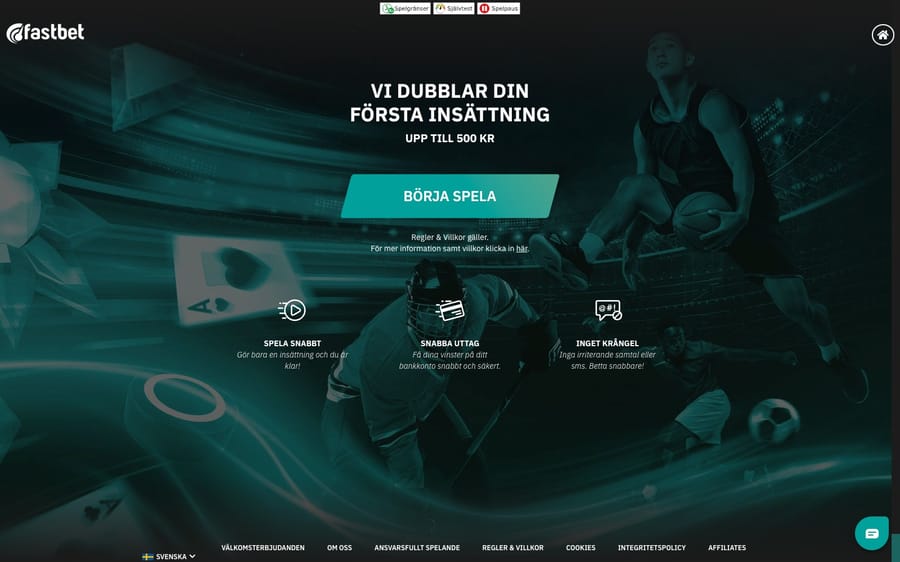 Startsidan hos Fastbet