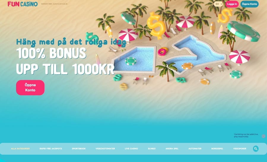 Startsidan hos Fun Casino