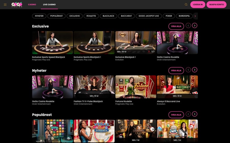 Livecasinospel hos GoGo Casino