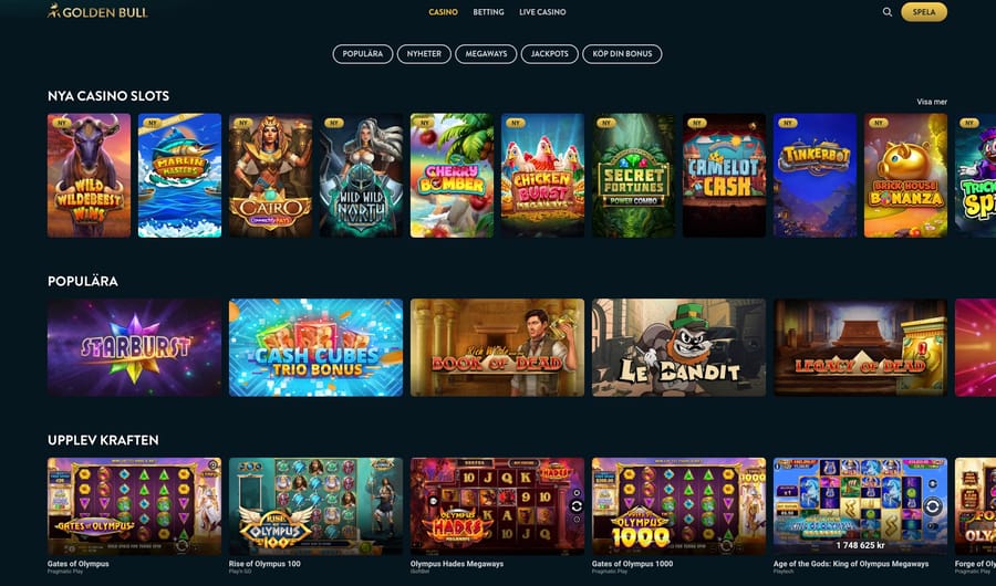 Casinolobbyn hos Golden Bull Casino