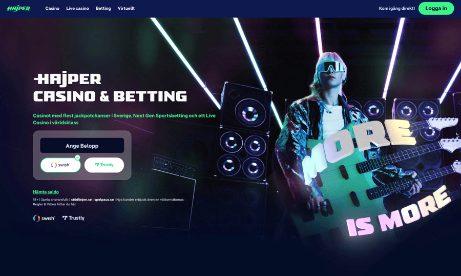 Startsidan hos Hajper Casino