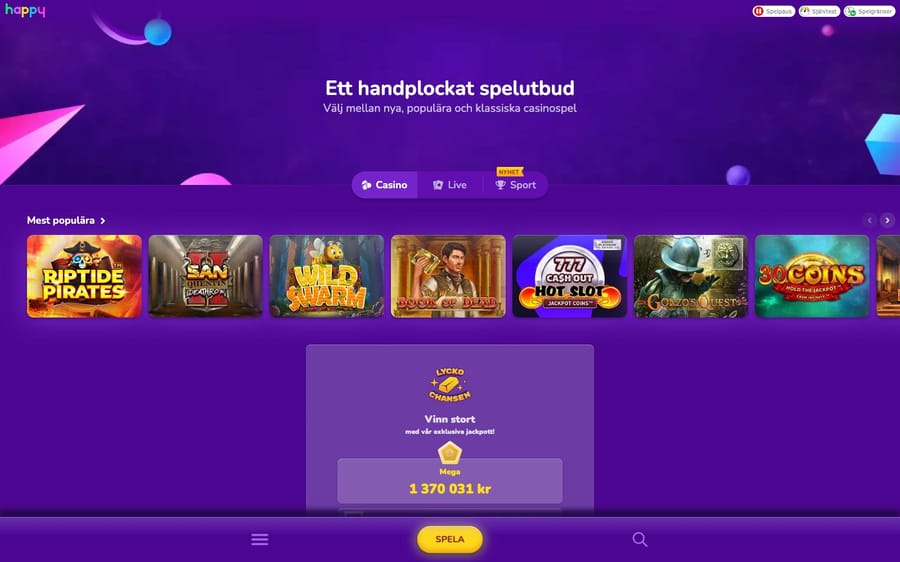 Casinolobbyn hos Happy Casino