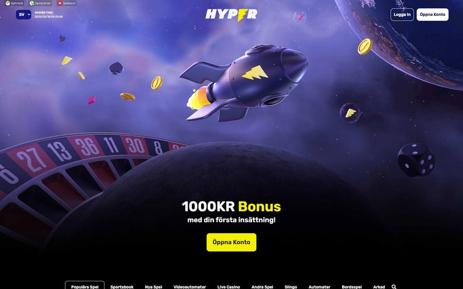 Startsidan hos Hyper Casino