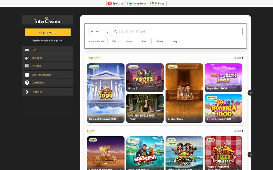 InterCasino startsidan