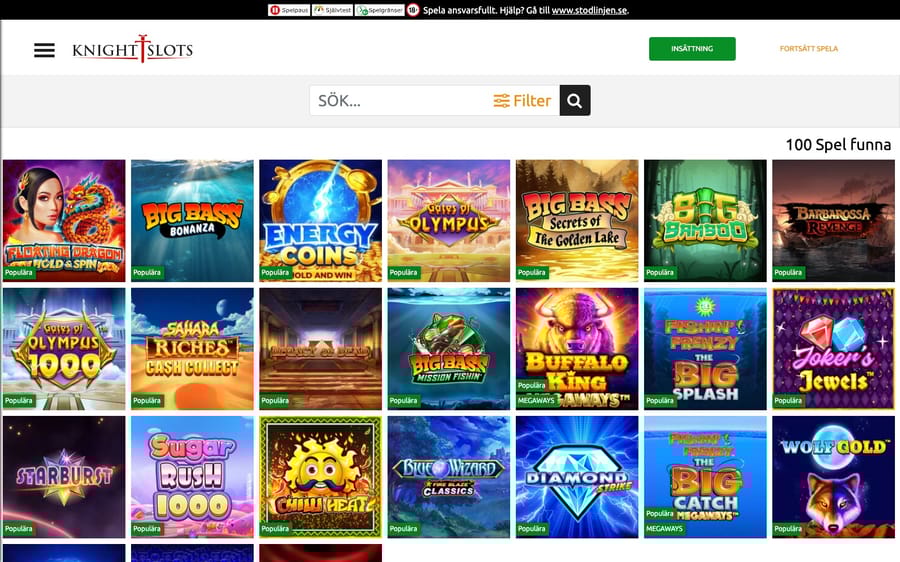 Casinolobbyn hos Knight Slots