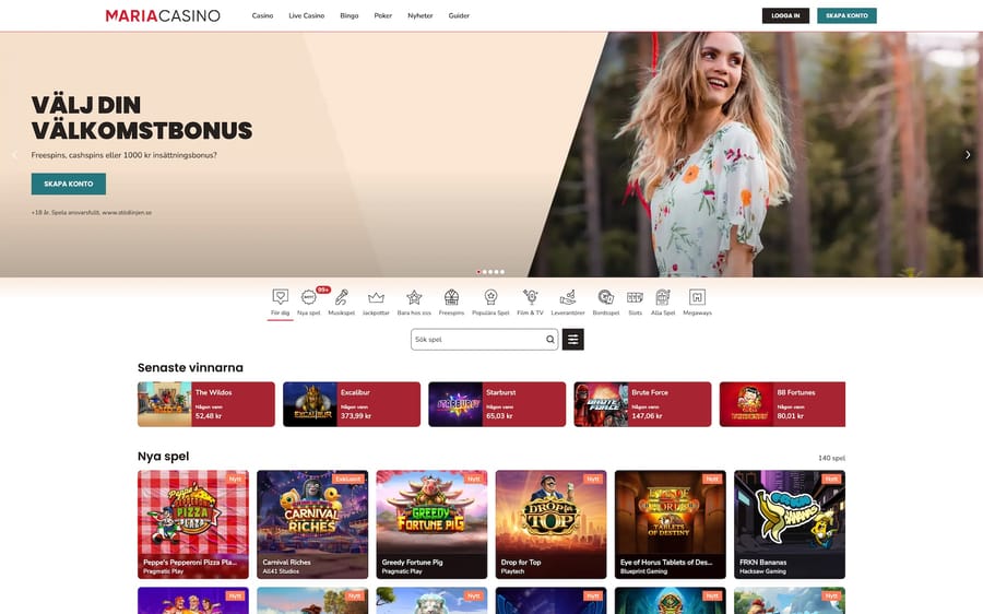 Startsidan hos Maria Casino