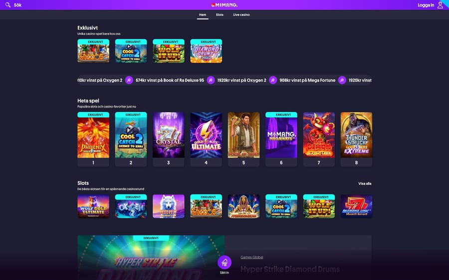 Momang Casino startsida