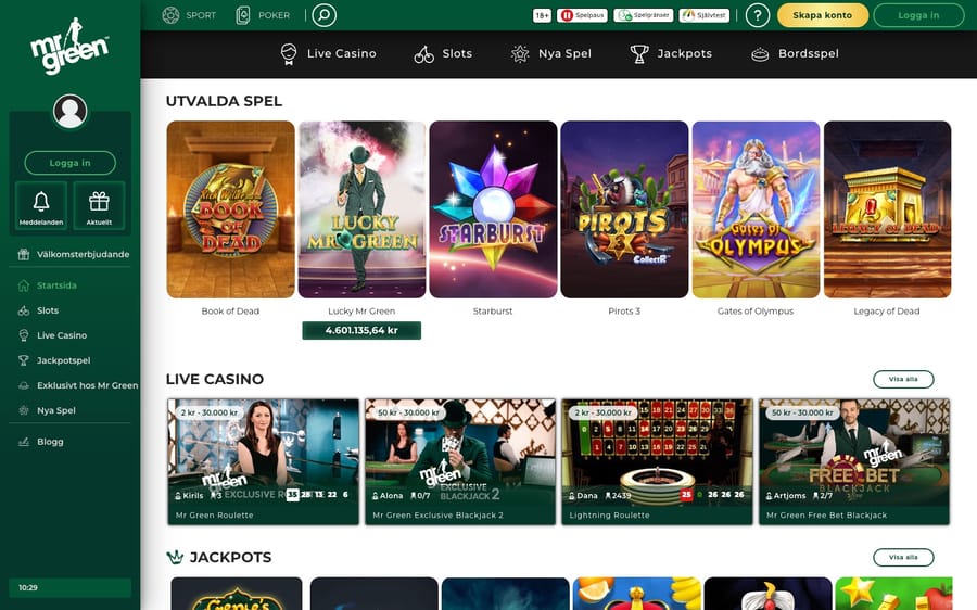 Slotssidan hos Mr Green