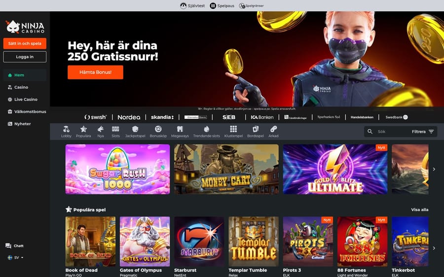 Ninja Casino startsida