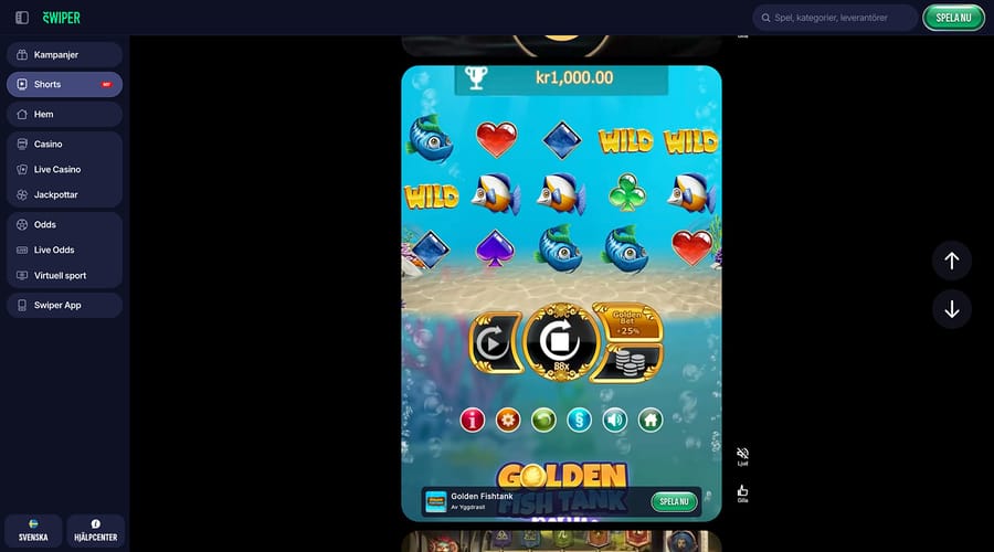 Shorts hos Swiper Casino