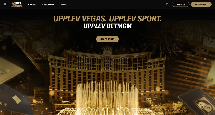 Startsidan hos BetMGM