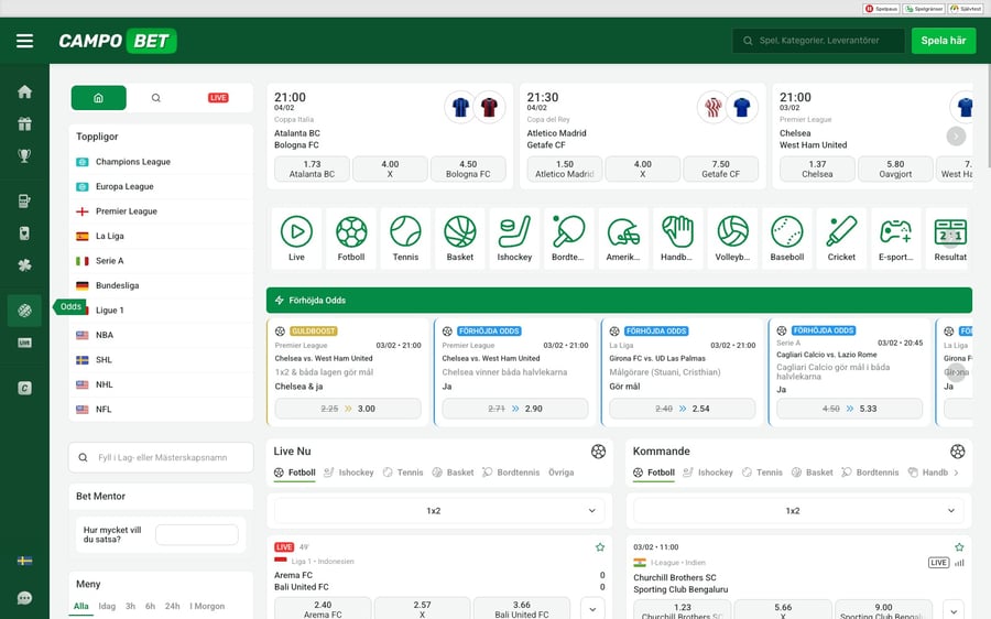 Odds hos Campobet