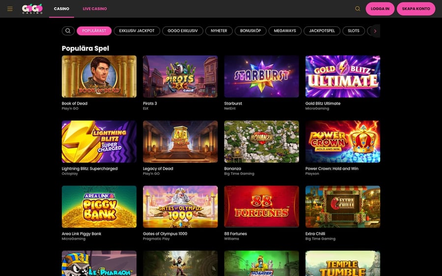 Slotslobbyn hos GoGo Casino