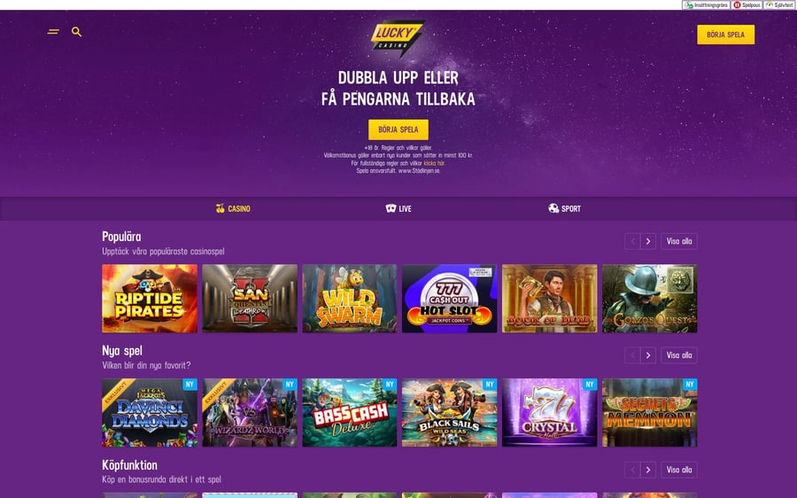 Lucky Casino startsida