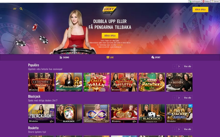 Live casinot med stort utbud