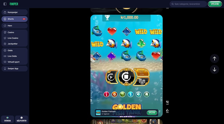 Shorts hos Swiper Casino